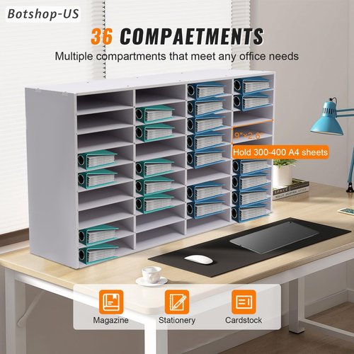 Gdrasuya10 36 Slots Literature Organizer File Sorter Literature Organizer Stackable Mail Craft Paper File Holder Mailbox Organization Shelves for Office, Classrooms and School, White