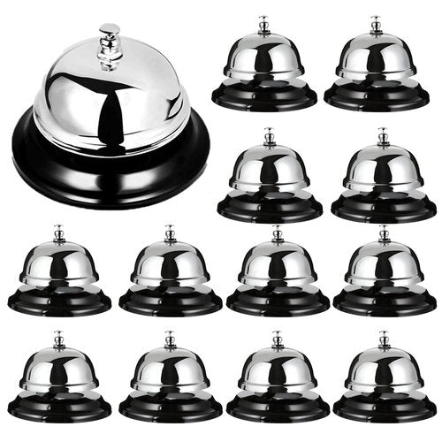 QTLCOHD 12 Pack Call Bell 3.35 Inch Diameter with Metal Anti-Rust Construction, Desk Bell, Service Bell for Hotels, Schools, Restaurants, Reception Areas, Hospitals, Warehouses (Silver)