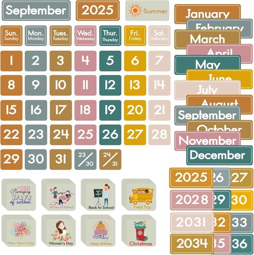 45 Pockets Classroom Calendar - Educational Pocket Chart Calendar for Kids | Boho Decor
