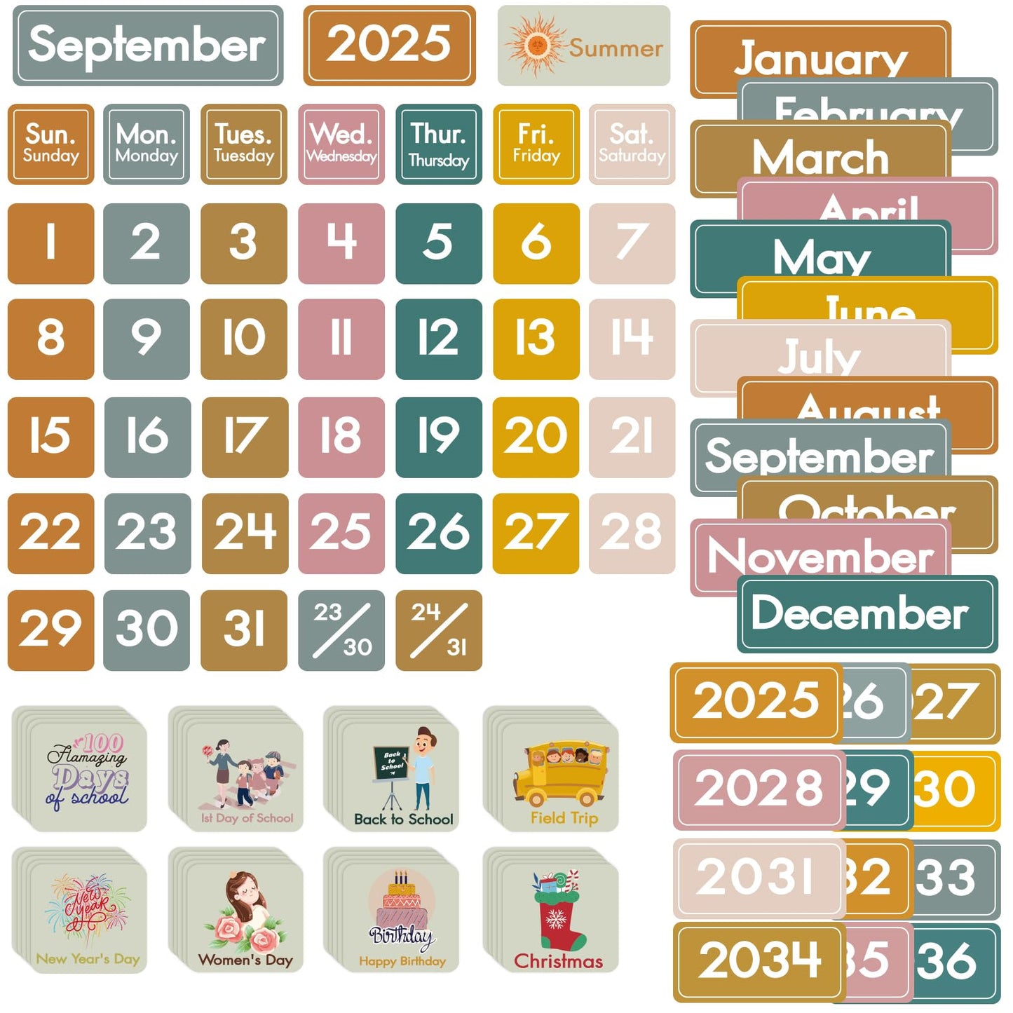 Jercecy 48 Pockets Classroom Calendar for Kids Learning, Pocket Chart Calendar Decor with Special Educational Cards, Teacher and Classroom Must Have Supplies, Boho