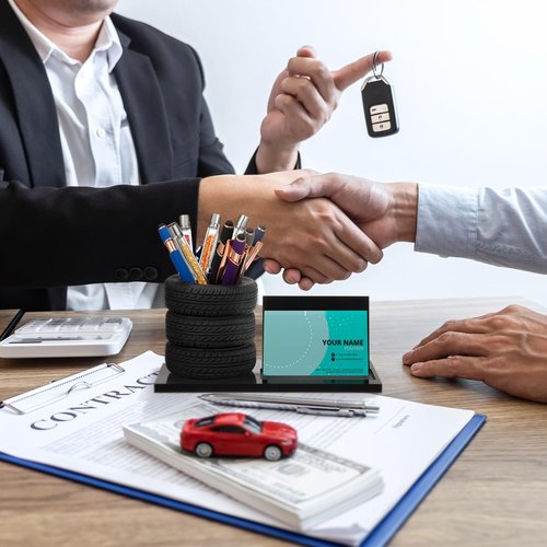 Sherr Tire Shaped Pen Holder Business Card Tire Shape Arylic Stationery Set Automotive Business Card and Car Salesman Pen Holder Office Desk Organizer for Men Cool Mechanics Gifts Car Lover(Black)