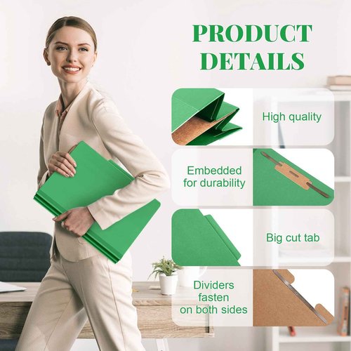 Skyygemm 36 Pcs Classification Folders Letter Size, 1 Divider Pressboard File Folder with Fasteners, Expanding File Organizer Bulk for Teachers, Clergy, Office, Church, Christmas Donations (Green)