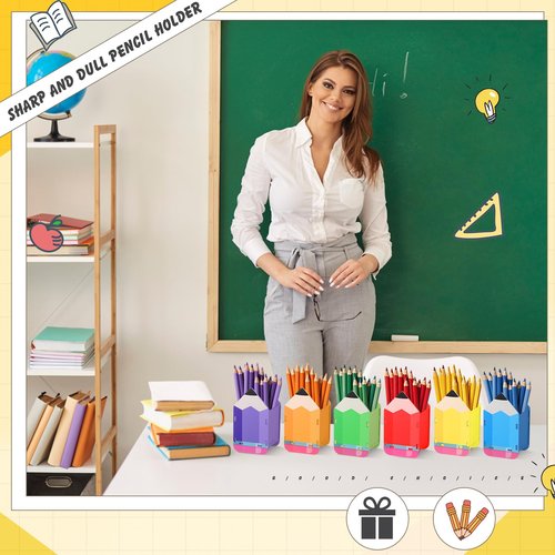 AmazingSpark 6 Pcs Pencil Shaped Holder Wooden Pencil Dispenser Storage Organizer Container Pen Cup Stationery Pot for Back to School Teachers Office Desk Gift Classroom Supplies (Rainbow Color)