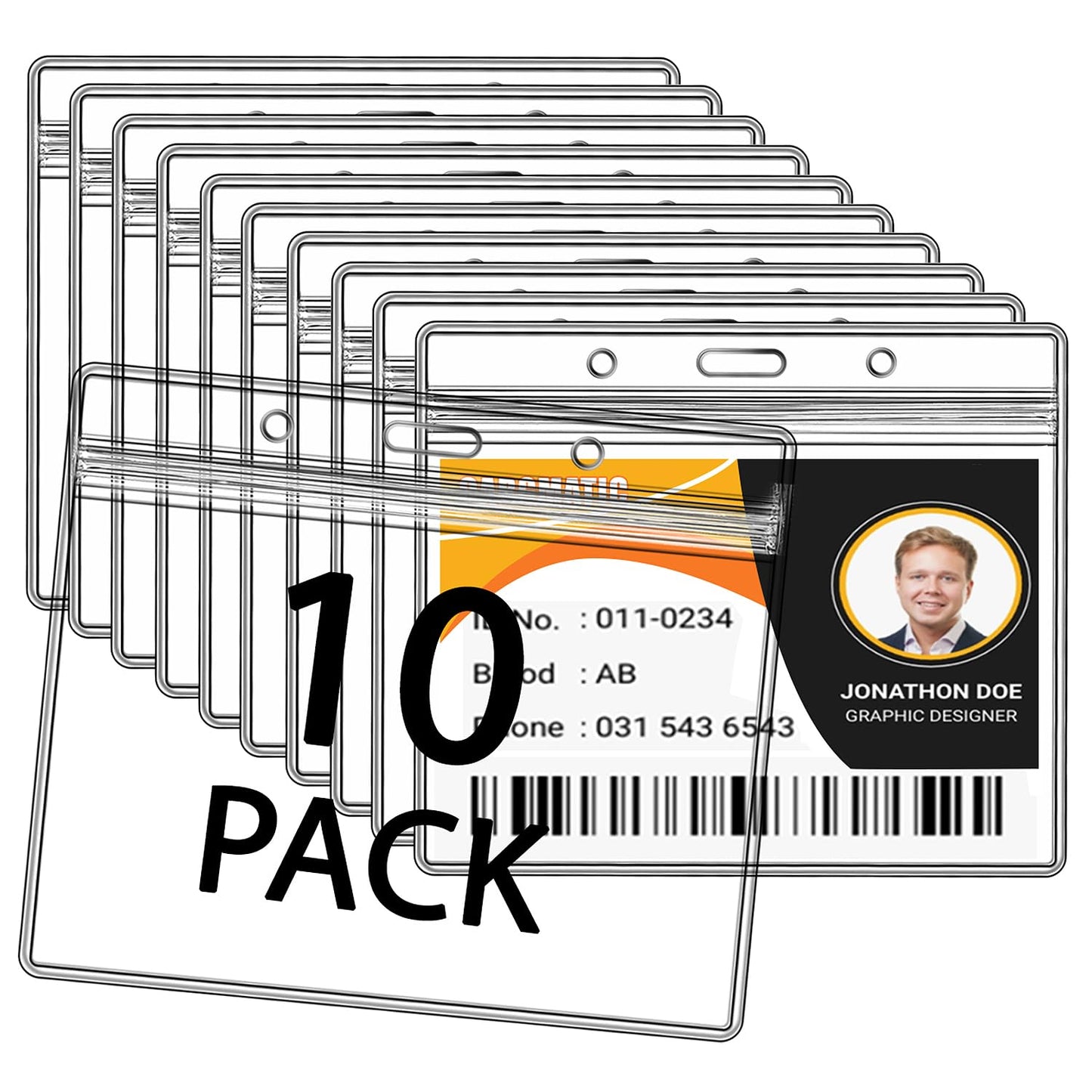 Name Badge Holders Clear Badge Sleeve Plastic Lanyard Sleeves for ID Holders (10 Pcs Horizontal)