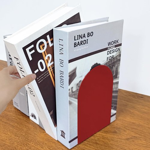 MerryNine Metal Book Ends, 4 Pack Red Bookends for Shelves, Book Holder for Heavy Books, Book End for Kids Books, Decoration Bookend for Home Office