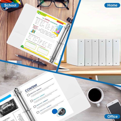 2 Inch 3-Ring Binder, 2" Round Ring Binder with 2 Inside Pockets, 6 Pack White Binders, Clear View Cover, Holds Up to 450 Sheets 8.5" x 11" Paper，Durable Binders for Office/Home/Back to School