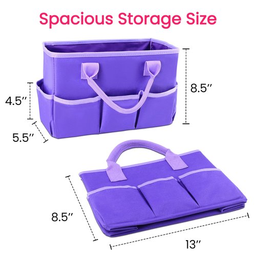 Godery Desktop Tote and Organizer, Teacher Helper Bag for Arts, Books, Stationery, Office Desk Organization, Make-up Storage with Handles for Travel (PURPLE)