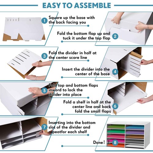Fuutreo 3 Pcs Classroom Paper Storage Organizer Construction Paper Storage Desktop Mailbox File Sorter Sturdy Cardboard Literature Organizer for Home Office School White 19.7 x 12.4 x 11.8 Inch