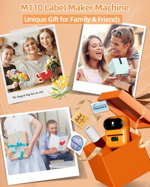 Phomemo M110 Barcode Printer - Wireless Bluetooth Thermal Label Maker for Small Business | Orange