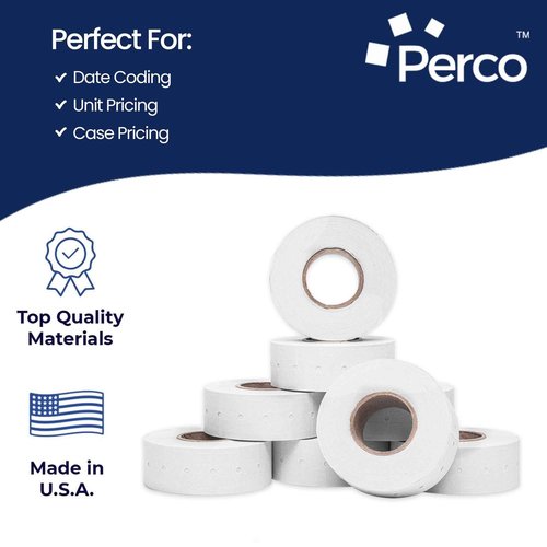 Perco 1 Line Freezer Adhesive Labels - 32 Rolls, 4 Sleeves, 32,000 Blank Price and Date Gun Labels for Perco Lite, X, Plus and Pro 1 Line Price and Date Guns - Made in USA