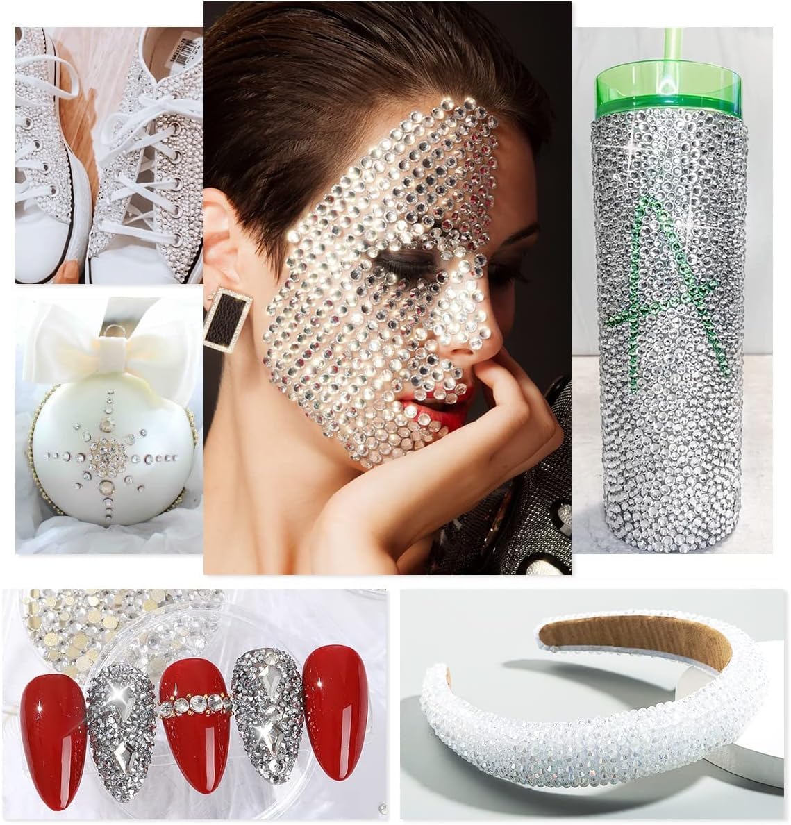 qiipii 5300PCS 3mm Silver Clear Resin Rhinestones for Crafting SS10 Flatback Crystal White Stones Bulk Non-Hotfix Diamonds Crystals Gems for Nails Face Eyes Makeup Tumblers Bottles DIY Crafts Clothes