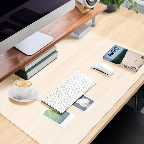 Clear Desk Mat, Non-Slip Clear Desk Pad for Keyboard and Mouse, Large Mouse Pad for Desk, Desk Protector Mat with Round Edge, Frosted Transparent Desk Mat for Office and Home Desktop (24x14 inch)