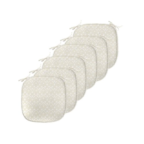Ambesonne Ivory Chair Seating Cushion Set of 6, Geometric Shabby Form Motif with Classic Effect Rococo Style Oriental Design, Anti-Slip Seat Padding for Kitchen & Patio, 16"x16", Cream Tan