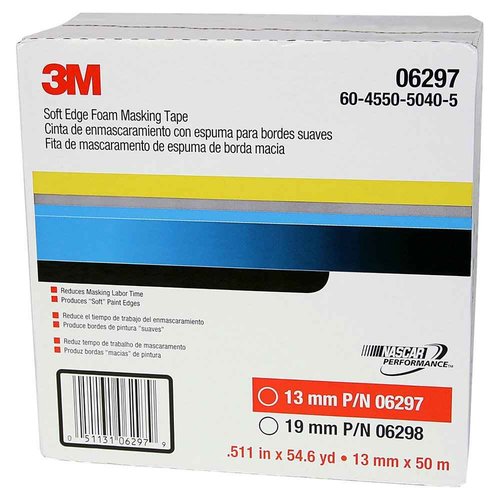 3M Soft Edge Foam Masking Tape, 06297, 13 mm x 50 m , White