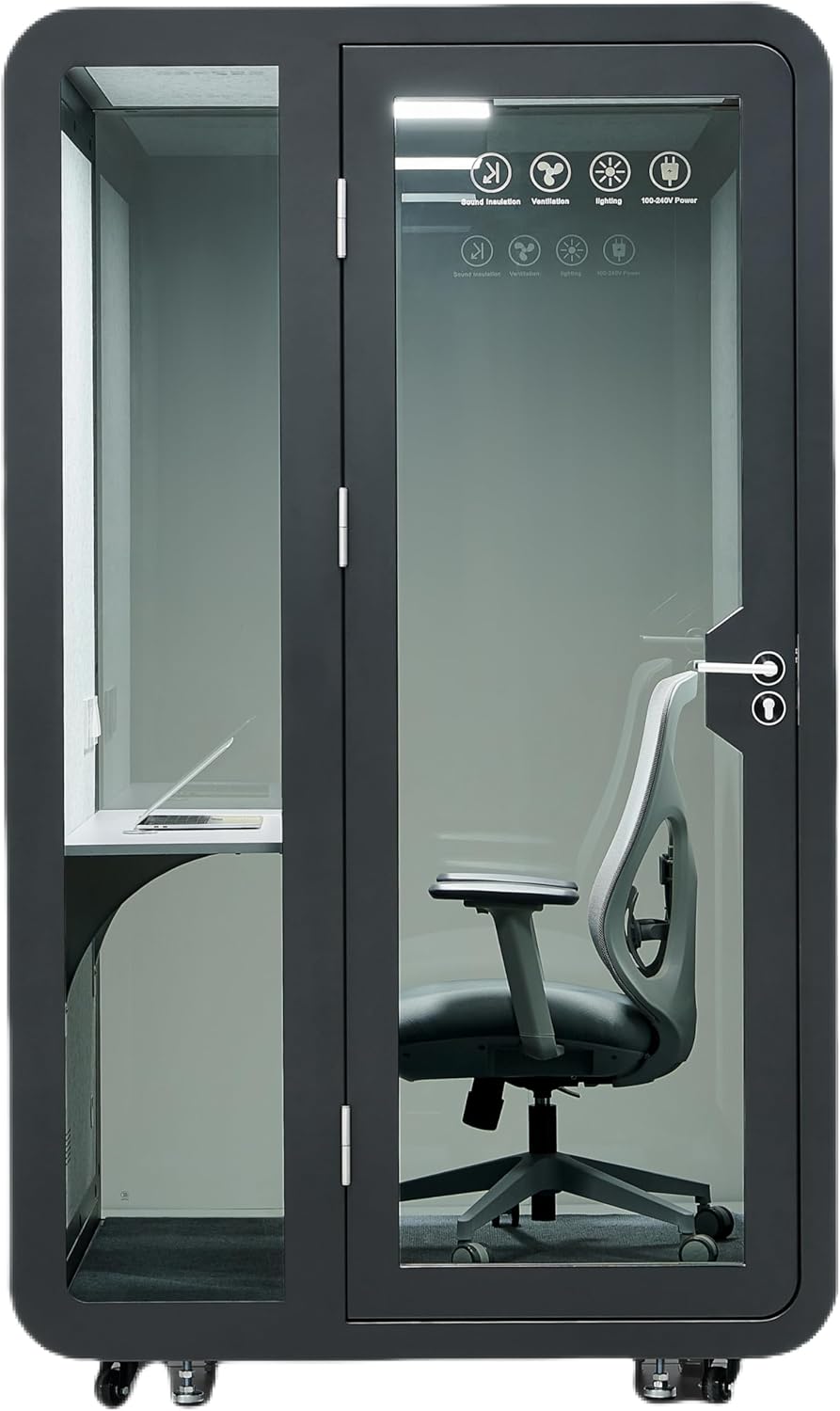 Solo Office Pod - Soundproof Mobile Office Booth with Desk, LED Light & USB Ports | Black