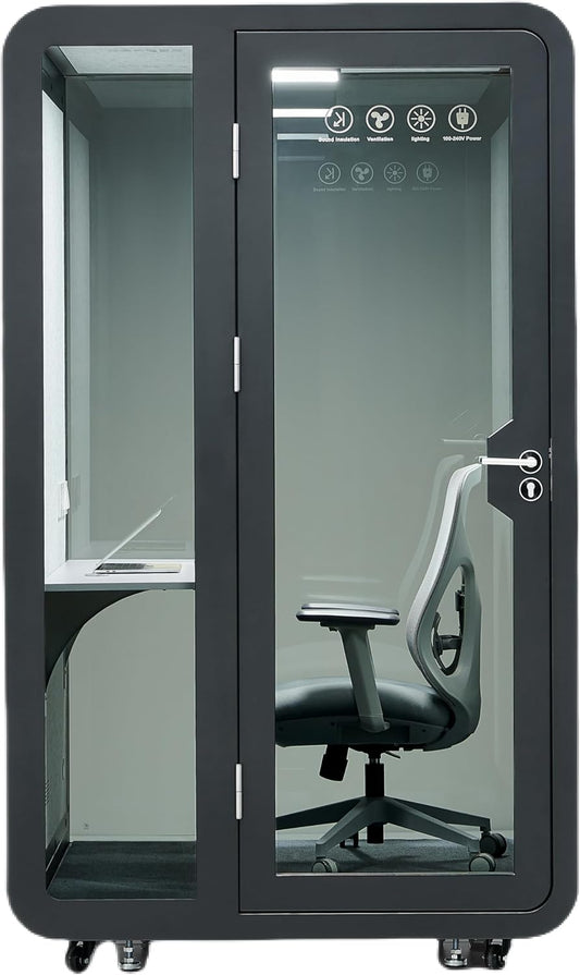 Solo Office Pod - Soundproof Mobile Office Booth with Desk, LED Light & USB Ports | Black