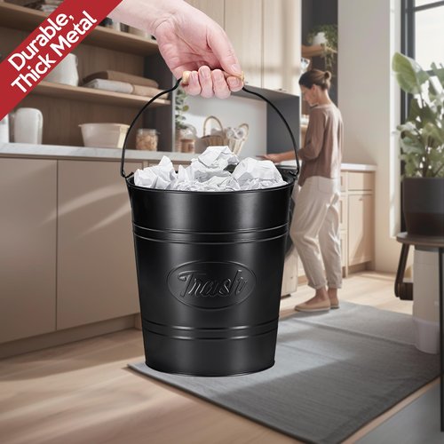Pack 2, Rustic Farmhouse Bathroom Trash Can, Modern Country Style Galvanized Farm Metal Kitchen Trash Bucket, Large Vintage Waste Basket, Industrial Chic Bucket Garbage Can Bin, Western Garbage Pail