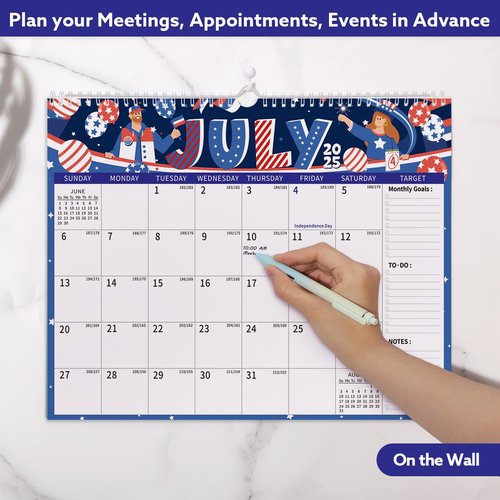 Wall Calendar 2025-2026, 18 Month Large Desk Calendar from July 2025 to December 2026 14.5" x 11.8" Monthly Calendar with Twin-Wire Binding for Home Office Planning Personal Organisers, Festival Style
