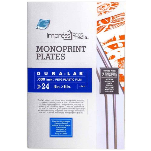 Grafix Impress Print Media Monoprint Plate – 4 x 6”, Pack of 24 – Transparent, Lightweight, Non-Porous .030” Dura-Lar Monoprinting Surface, Economical Alternative to Metal or Glass Plates