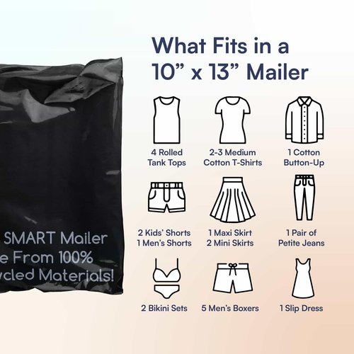 SMART 10x13 Recycled Poly Mailers - 300 Pack of Black Eco-Friendly Packaging Mailing Bags | Recyclable & Sustainable, Cute & Stylish Small Business Supplies | 2.5 Mil Thick - 300 Pack