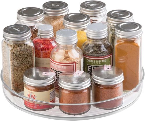 MetroDecor Lazy Susan Spice Organizer - Clear Turntable for Easy Access and Storage