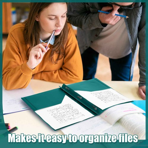 Lincia 100 Pcs Plastic Folders with Pockets and Prong Folders with Prongs 2 Pockets for Office, School for Students, Teachers, Office Workers(Dark Green)
