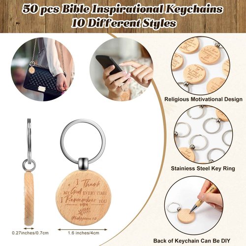 Cholemy 50 Set Bible Verse Gifts Bulk Scripture Mini Notepad Set Christian Bamboo Pens Religious Inspirational Wood Keychains Prayer Notepads Bible Journal Ballpoint Pen Gifts for Office School Church
