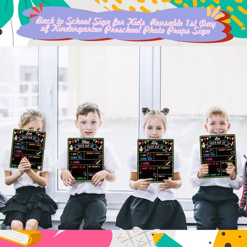 Feifeiya 4 Pack First and Last Day of School Chalkboard Double Sided Back to School Sign Preschool Kindergarten Chalkboard Sign Reusable Board for Photo Prop Supplies (12" X 10")