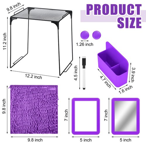 Wesiti 8 Pcs Purple Locker Accessories Back to School Kit, Wire Locker Shelf, Magnetic Mirror, Erase Pen, Pen Holder, Magnetic Stickers, Square Carpet for Girls First Day of School Essentials