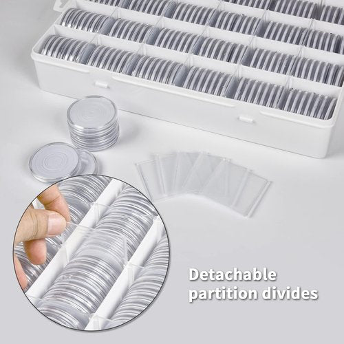 168 Pcs 46mm Coin Capsules Case with Foam Gasket, Plastic Storage Organizer Holder for Coin Collection Supplies, 7 Sizes (16/20/ 25/27/ 30/38/ 46mm) (Box Only)-White