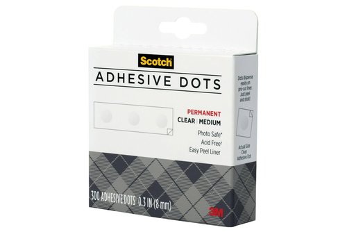 Scotch Adhesive Dots, Medium, Clear, 300-Count, 12-Pack – Permanent, Photo-Safe, Acid-Free Adhesive for Crafts and Scrapbooking