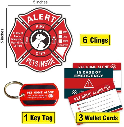Pet Alert Stickers by PetSafe - Emergency Rescue Window Decals | 6 Pack with Bonus Wallet Card & Key Tag