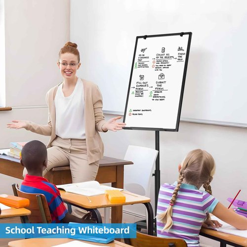 36 x 24 inches Mobile Whiteboard, Magnetic Dry Erase Board, Portable Standing Flip Chart Easel on Wheels for Office Classroom Home, Black