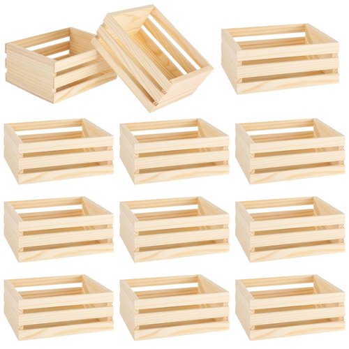 OMISTAR 12 Pcs Small Wooden Crates for Crafts - 6.3×4.7×2.8" Storage Baskets, Mini Unfinished Wooden Boxes, Ventilated Design, Decorative Wood Baskets for Crafts, Arts, Milk