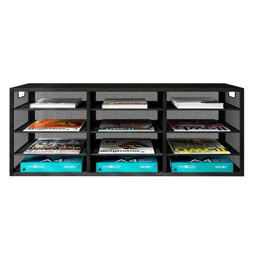 PAG Desktop Mail Sorter, Industrial Countertop Heavy Duty Literature Organizer, Student Mailbox for Classroom, Bill Paper Holder Rack for Office Home School, 12 Compartments, Black