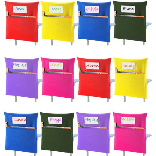 Sanwuta 24 Pack Classroom Chair Pockets, 15 x 17 Inch Book Storage Bags for Chair with Name Slot Students Chairback Pockets for Kindergarten Primary School Home(Multicolor)