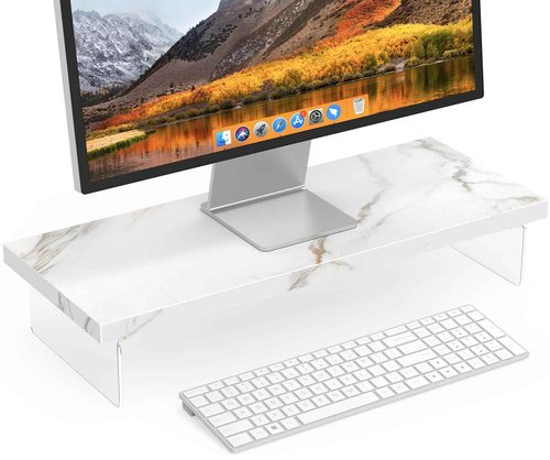 SSWOOD Monitor Stand Riser, Wood & Acrylic Computer Monitor Stand Desk Desktop Organizer Table for Home, Office Workspace, Laptop Riser, Printer, PC & TV Screen Riser