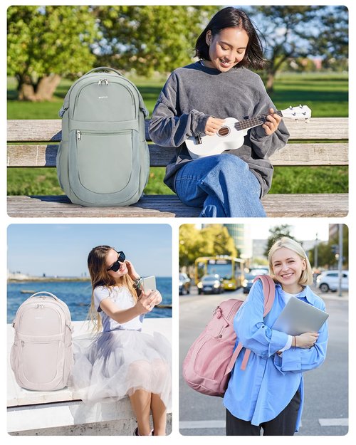 ECOHUB Travel Backpack for Women, 17.3 inch Suspended Laptop Backpack, Fashion Water-Resistant College Computer Bookbag, 28L Personal Item Bag with 12 Pockets for Causal, Work, Green