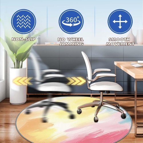 Office Short Pile Chair Mat, Non-Slip Noise-Reducing Desk and Chair Rug, 47 Inch Round Mat, Office、Study Decorative Rug for Wood Floors, Laminate and Ceramic Tiles(Dreamy)