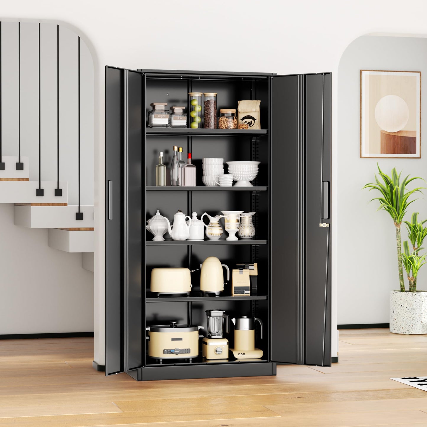 INTERGREAT Metal Lockable Storage Cabinet, 72” Storage Cabinet with 2 Doors and 4 Adjustable Shelves for Office, Home, Garage, Pantry (Assembly Required, Black)