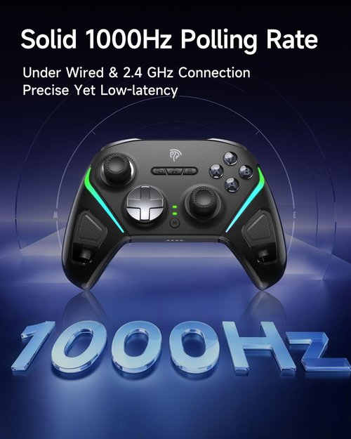 EasySMX D10 Wireless Gaming Controller – TMR Joysticks, Dual-Mode Triggers, Mechanical Keys, 1000Hz Polling, RGB – Bluetooth Gamepad for PC/Switch/Switch 2/iOS/Android TV with Charging Dock
