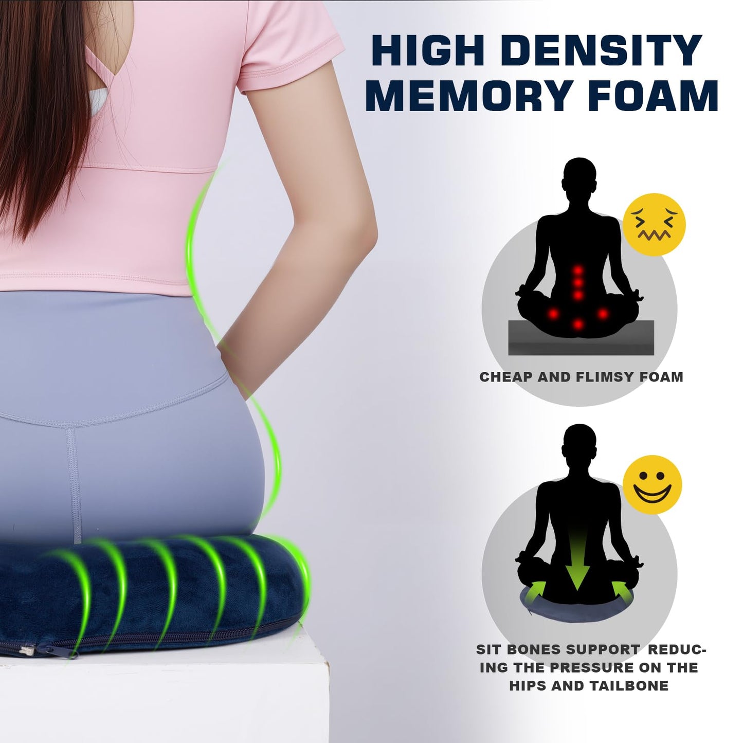D DITALON Donut Pillow for Tailbone Pain and Hemorrhoid, Memory Foam Butt Donut Seat Cushion with Hole, Pelvis Pressure Relief Cushion for Coccyx, Sciatica, Postpartum, Long Sitting Office Chair