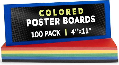Hygloss Small Colored Poster Board - 100 Assorted Colors | 4" x 11" | 10 Pt. Thickness Bulk Pack