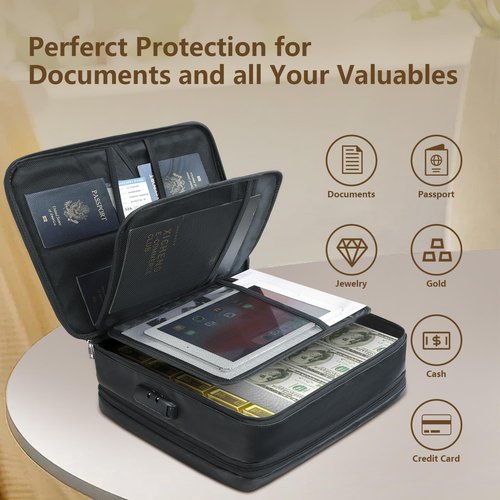 TYLIN Expandable Fireproof Document Box，Large Capacity File Organizer, Fire Proof Safe For Home,Document Organizer Box with Lock,Multi-Layer Portable Home Travel Safe Storage Case for Files,Cash