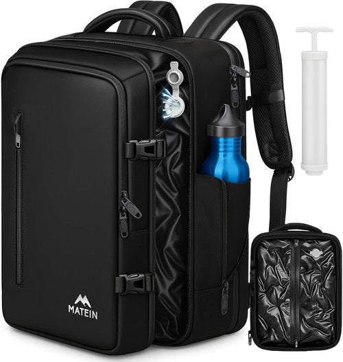 MATEIN Vacuum Backpack - Waterproof Underseat Carry-On with Compression Pump | Fits 17-Inch Laptop, Black