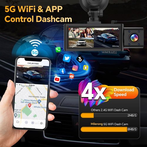 Dash Cam Front Rear and Inside, 3 Channel Dual Dash Camera for Cars WiFi 2.5K Dashcams for Car W/ 64GB Card,1440P Dashcam Front+1080P Inside Car Camera+1080P Rear Car Dash Cam,G-Sensor,IR Night Vision