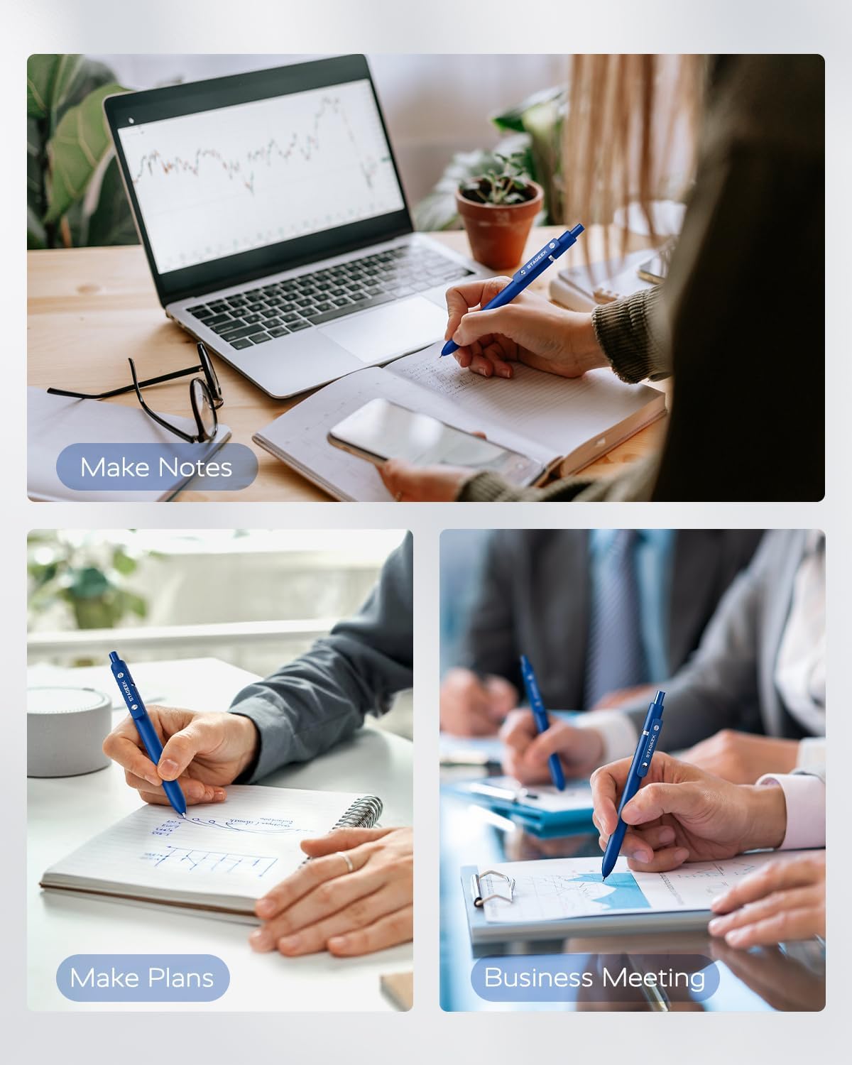 STAGEEK Blue Gel Pens - 6-Pack Quick Dry Fine Point Retractable Pens with 3 Extra Refills | Ideal for Journaling & Office Use