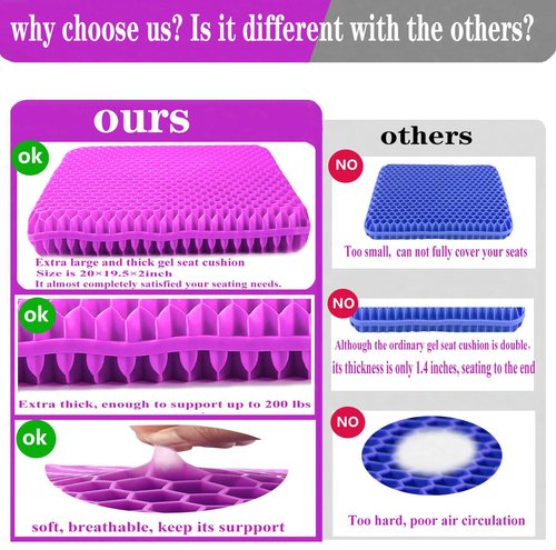 Plus Size Gel Seat Cushion for Long Sitting, Extra Large and Thick Pressure Relief Seat Cushion for Back, Hip, Sciatica, Tailbone Pain, Use for The Office, Wheelchair, Car, Trip, Recliner.(Pink)
