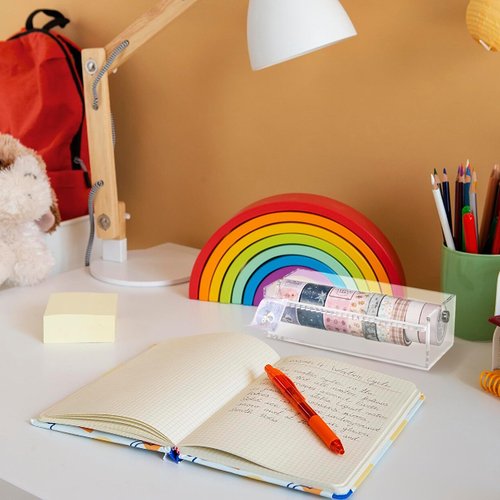 Rainmae Acrylic Washi Tape Dispenser Washi Tape Organizer Sticker Roll Cutter Masking Tape Storage Dispenser,Tape Cutter,Tape Roll Holder for Office Home School (Not Include Tape)