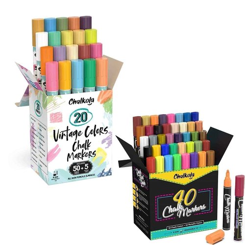 60 Vintage, Neon, Classic & Metallic Chalk Markers Bundle